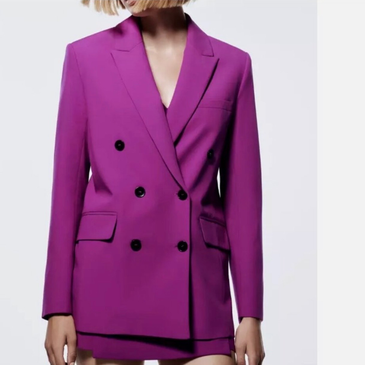 New Zara Purple Blogger Favorite Double Breasted Menswear Style Blazer Small